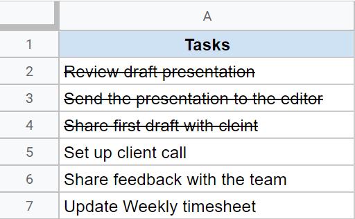 Hướng dẫn cách viết chữ gạch ngang ở giữa trong Google Sheets